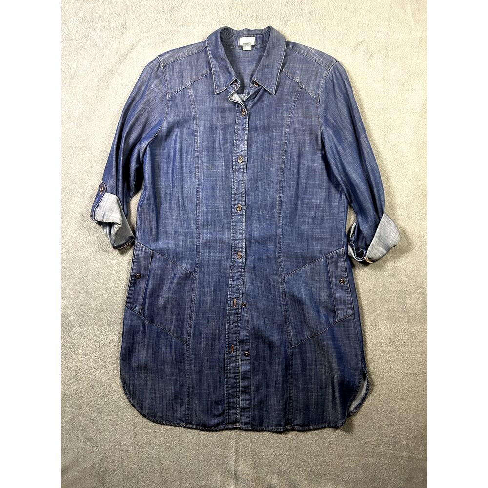 Shirt 469 Shirt Dress Women Blue Denim Button Front Long‎ Sleeve Pockets Size 6